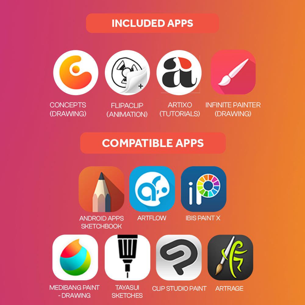 Included and compatible apps for X11 digital art tablet