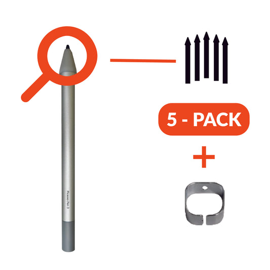 Nibs (5-Pack) + Nib removal tool For Picasso Pen 3 (Silver/Grey)