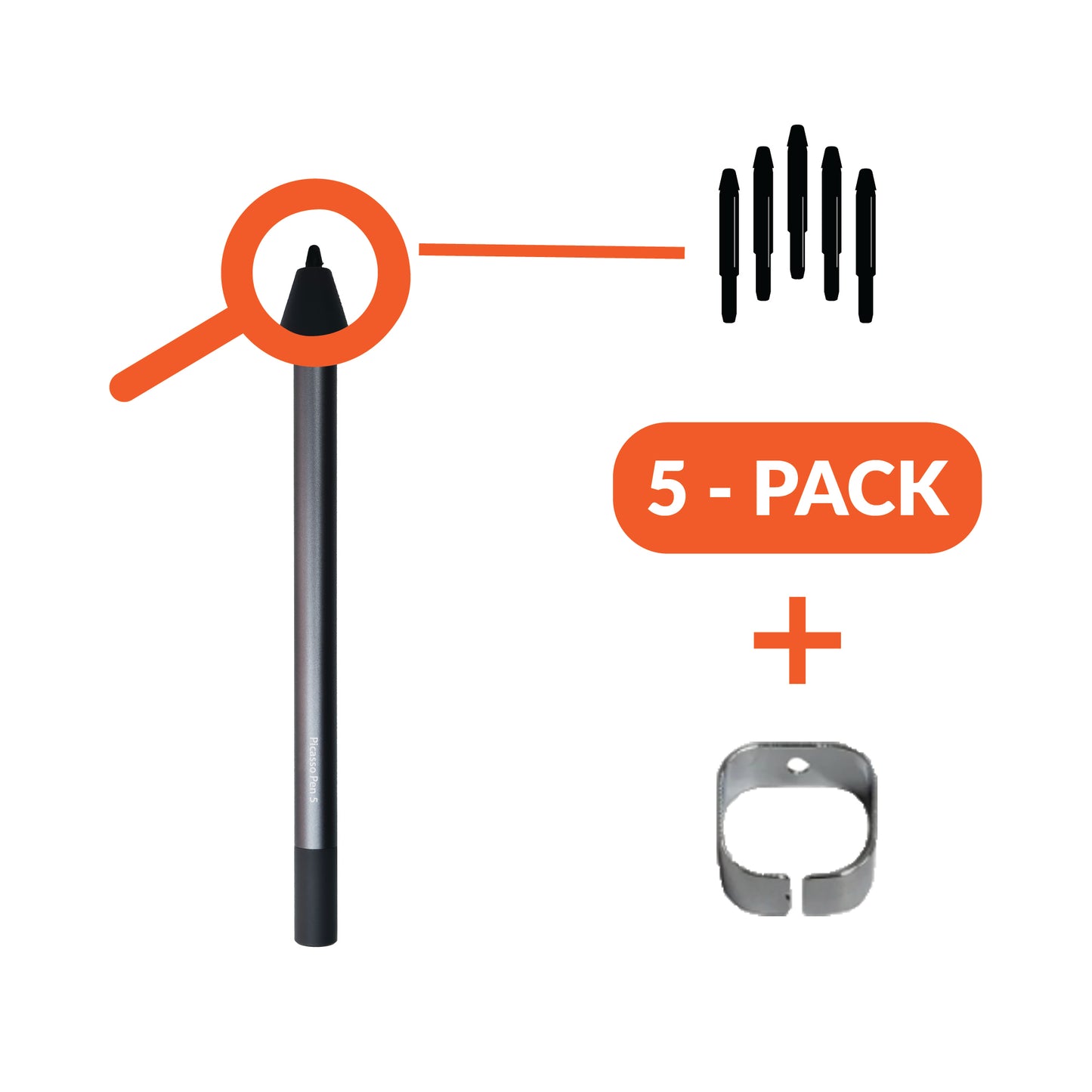 Plumes (paquet de 5) + outil de retrait de plume pour Picasso Pen 4 (noir)